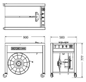 半自動梱包機 E30E(標準オープン型)寸法図
